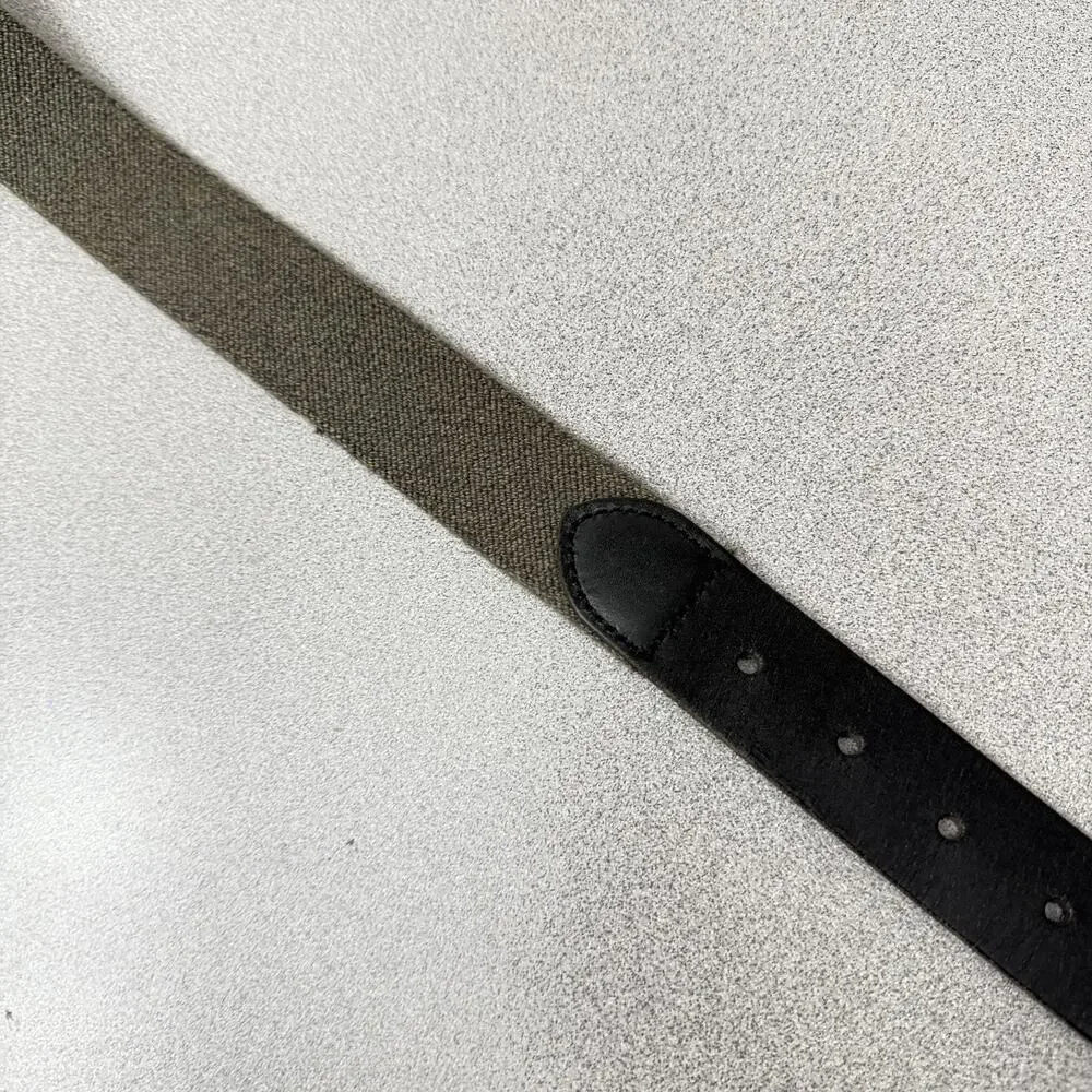Banana Republic Cotton Leather Belt Mens 36 Olive Black Metal Buckle 1.5in Prep - Picture 5 of 8